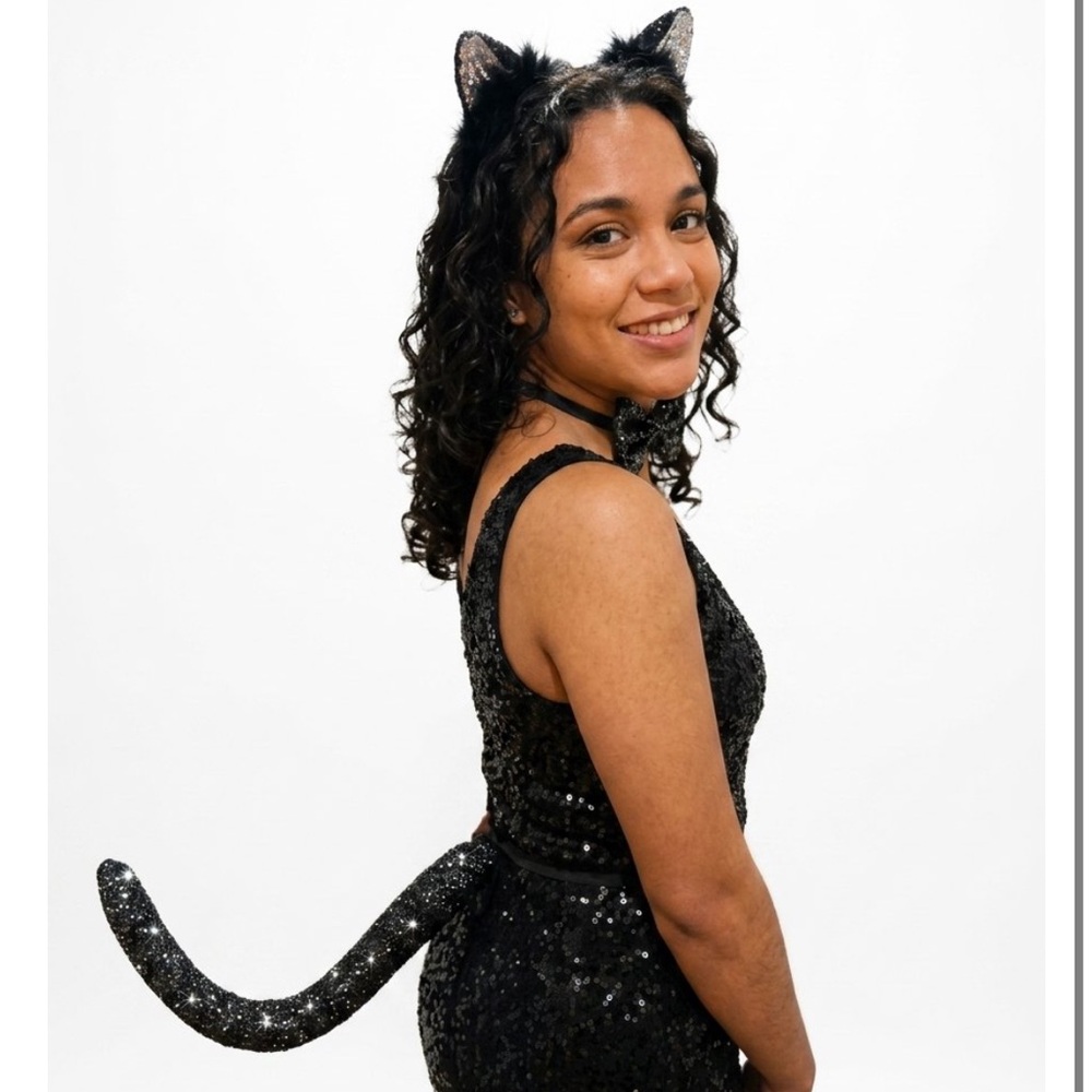✨ Black Glitter Cat Costume Accessory Kit - 3 Piece Set ✨